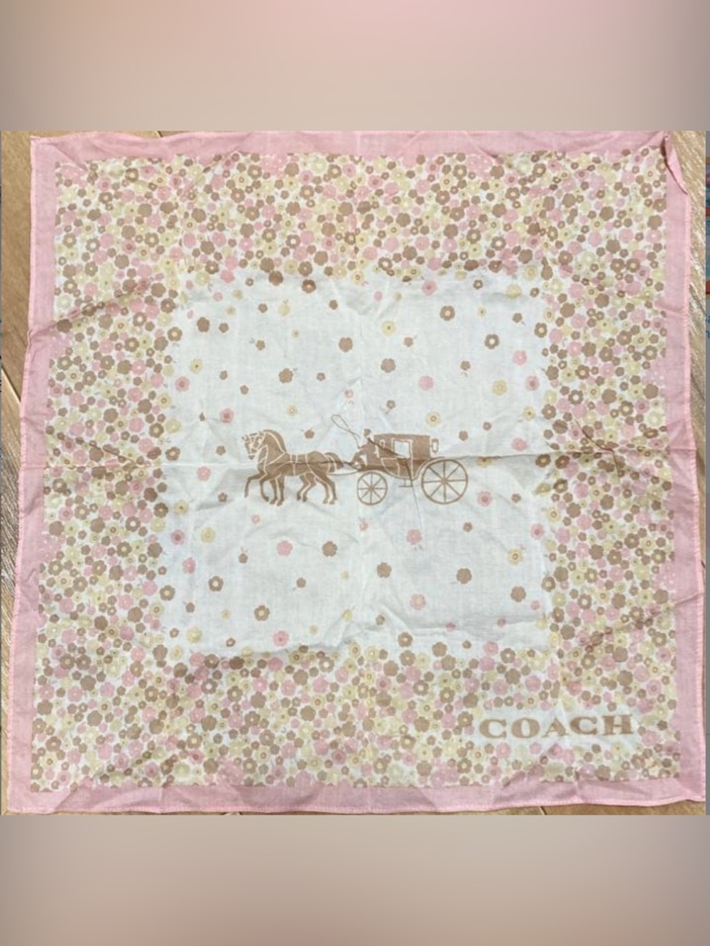 Coach Floral Horse Carriage Cotton Hankerchief EUC